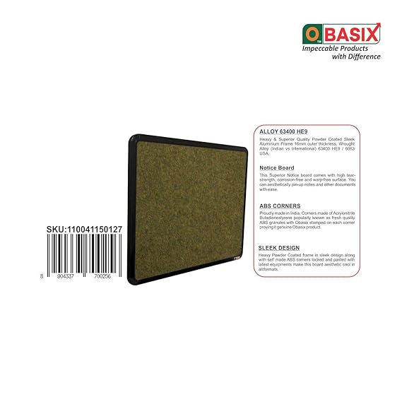OBASIX® Superior Series Pin-Up Bulletin Notice Board (3x4 Feet) Olive Green | Natural Finesse Heavy Aluminium Frame SPBOG90120 - Image 5