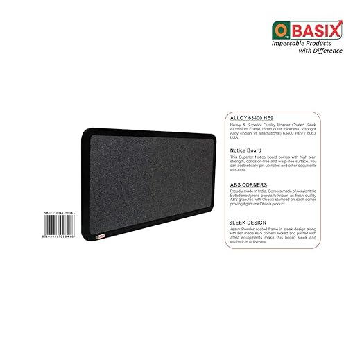 OBASIX® Superior Series Pin-Up Bulletin Notice Board (1x2) Feet Mid Grey For School College Offices | Powder Coated Black Frame SPBMGPCB3060 - Image 6