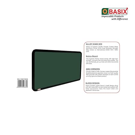OBASIX® Superior Series Pin-Up Bulletin Notice Board (1x2 Feet) Green For School College Office | Powder Coated Black Frame SPBGPCB3060 - Image 7