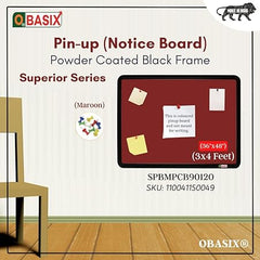 OBASIX® Superior Series Pin-Up Bulletin Notice Board (3x4 Feet) Maroon For School College Office | Powder Coated Black Frame SPBMPCB90120 - Image 2