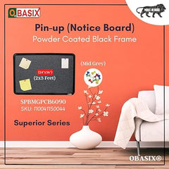 OBASIX® Superior Series Pin-Up Bulletin Notice Board (2x3 Feet) Mid Grey For School College Office | Powder Coated Black Frame SPBMGPCB6090 - Image 5