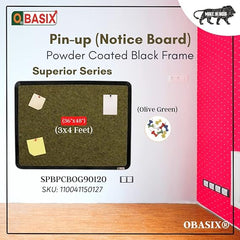 OBASIX® Superior Series Pin-Up Bulletin Notice Board (3x4 Feet) Olive Green | Natural Finesse Heavy Aluminium Frame SPBOG90120 - Image 3