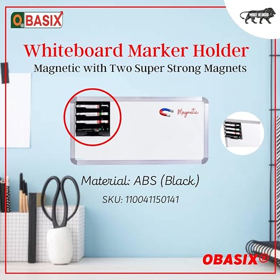 OBASIX® Whiteboard Marker Holder (Magnetic) For School Collage Office|With Two Super Strong Magnets| Material: ABS (Black) - Image 3