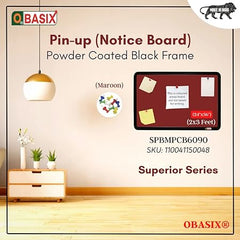 OBASIX® Superior Series Pin-Up Bulletin Notice Board (2x3 Feet) Maroon For School College Office | Powder Coated Black Frame SPBMPCB6090 - Image 6