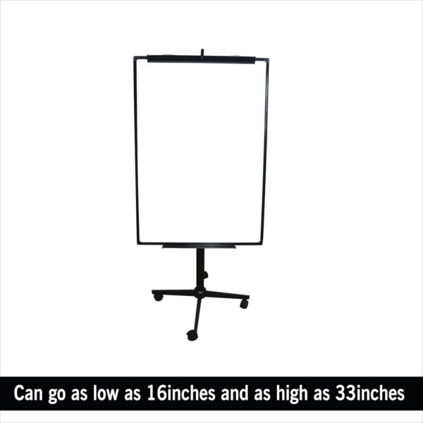 OBASIX® 70x100cms Magnetic Flipchart Stand with Height adjusment Stand with Lockable wheels | Powder Coated Black - Image 5