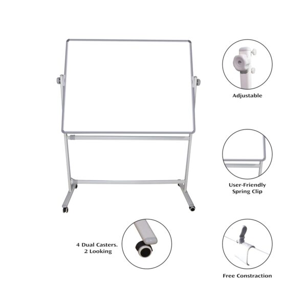 OBASIX® Revolving and Width Adjustable Whiteboard Stand Revolves 360| Powder Coated White| with 2inch Lockable Wheels| Suitable for 4fts to 7fts Board - Image 3