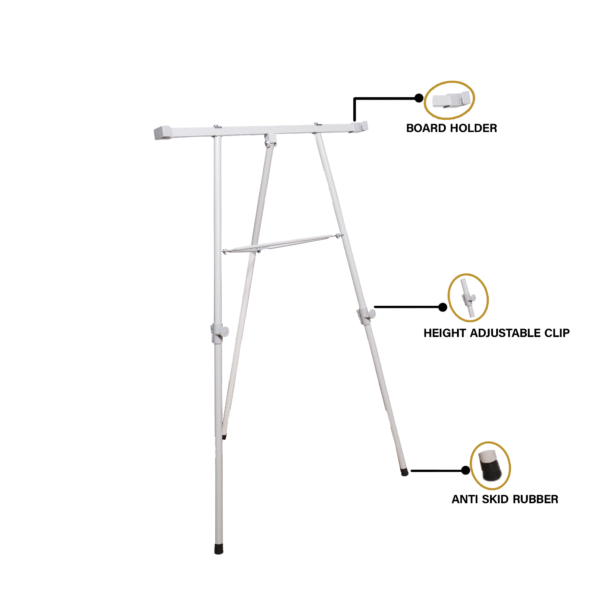 OBASIX® Clip Adjstable Heavy-Duty Tripod Stand | Powder Coated White | Tripod Display Stand for Whiteboard, Notice Board, Blackboard | Supports Up to 2x4 Ft boards | Ideal for Office, Presentation, Display & Advertising - Image 3
